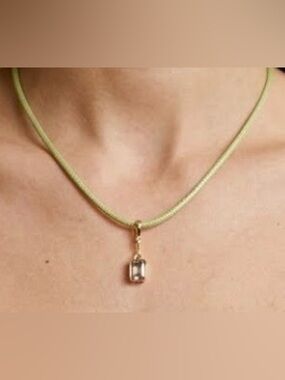 Adina Eden Gold Pendant Necklace with Clear CZ Stone on Sage Green Cord